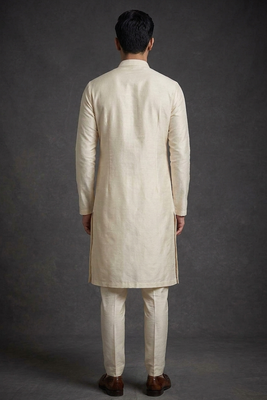 Cream silk indo sherwani for men's 2