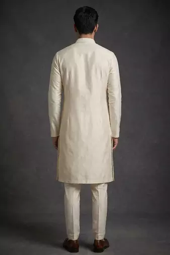 Cream silk indo sherwani for men's