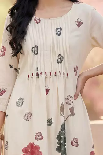 Women Floral Printed Empire Pure Cotton Kurta with Trousers