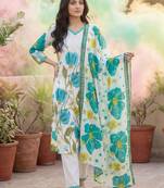 Women Floral Printed Regular Pure Cotton Kurta with Trousers & With Dupatta