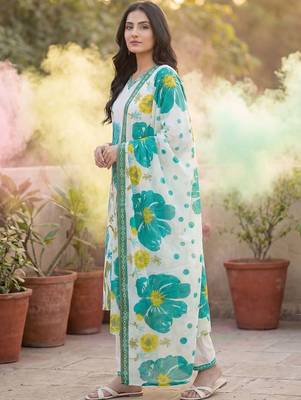 Women Floral Printed Regular Pure Cotton Kurta with Trousers & With Dupatta 6