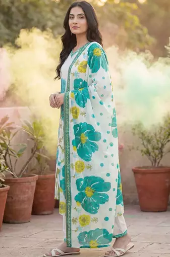 Women Floral Printed Regular Pure Cotton Kurta with Trousers & With Dupatta