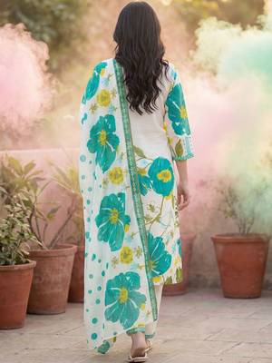 Women Floral Printed Regular Pure Cotton Kurta with Trousers & With Dupatta 7