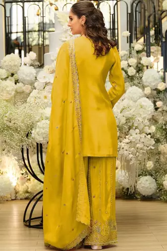 Women Ethnic Motifs Embroidered Regular Sequinned Kurta with Sharara & With Dupatta