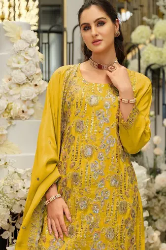 Women Ethnic Motifs Embroidered Regular Sequinned Kurta with Sharara & With Dupatta