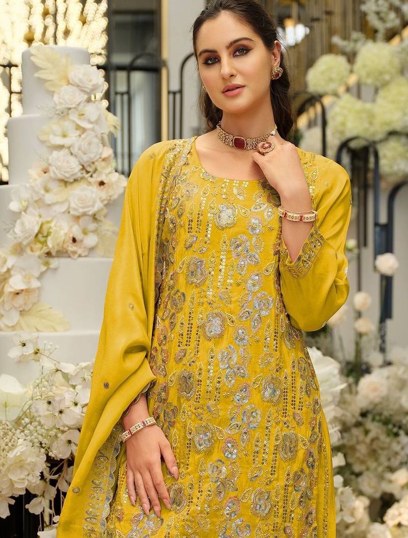 Women Ethnic Motifs Embroidered Regular Sequinned Kurta with Sharara & With Dupatta