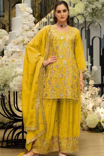 Women Ethnic Motifs Embroidered Regular Sequinned Kurta with Sharara & With Dupatta
