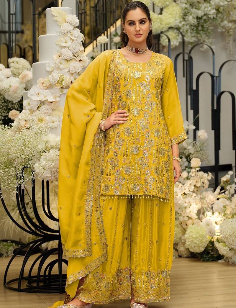 Women Ethnic Motifs Embroidered Regular Sequinned Kurta with Sharara & With Dupatta