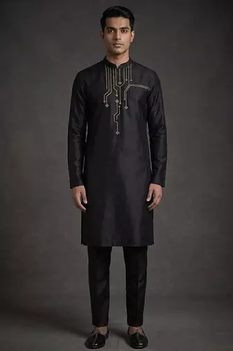 Black silk kurta set for men's