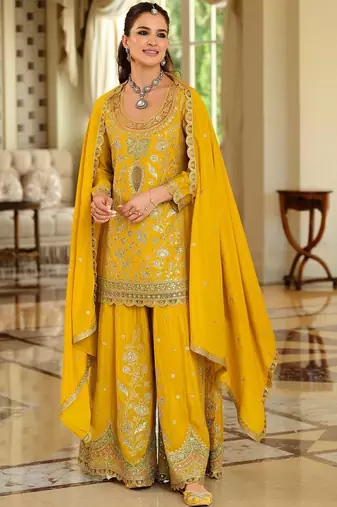 Women Ethnic Motifs Embroidered Regular Kurta with Sharara & With Dupatta