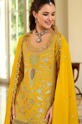Women Ethnic Motifs Embroidered Regular Kurta with Sharara & With Dupatta