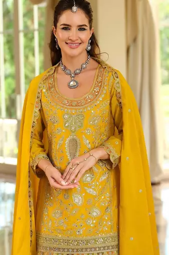 Women Ethnic Motifs Embroidered Regular Kurta with Sharara & With Dupatta