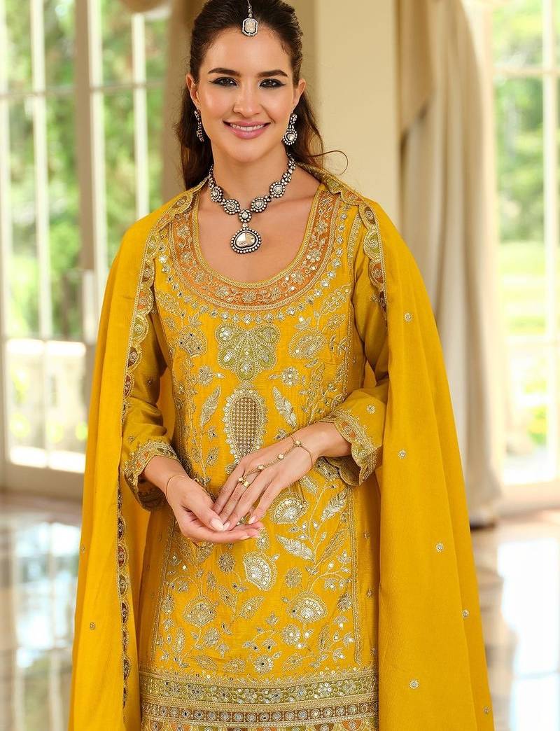 Women Ethnic Motifs Embroidered Regular Kurta with Sharara & With Dupatta