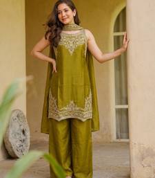 Embroidered Satin Straight Kurta Palazzo and Dupatta Set