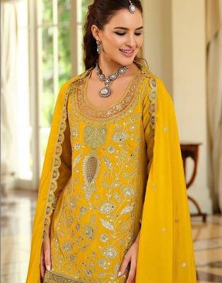 Women Ethnic Motifs Embroidered Regular Gotta Patti Kurta with Sharara & With Dupatta 2