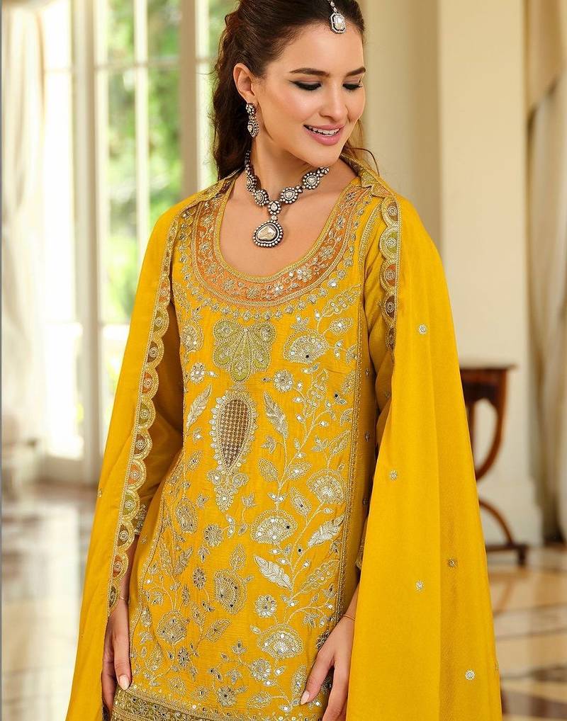 Women Ethnic Motifs Embroidered Regular Gotta Patti Kurta with Sharara & With Dupatta
