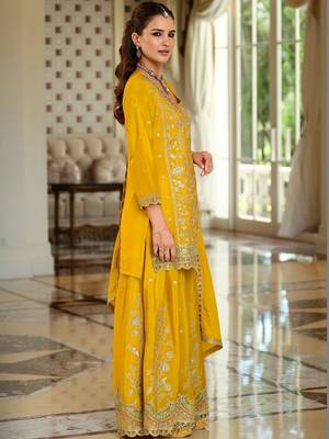 Women Ethnic Motifs Embroidered Regular Gotta Patti Kurta with Sharara & With Dupatta 3