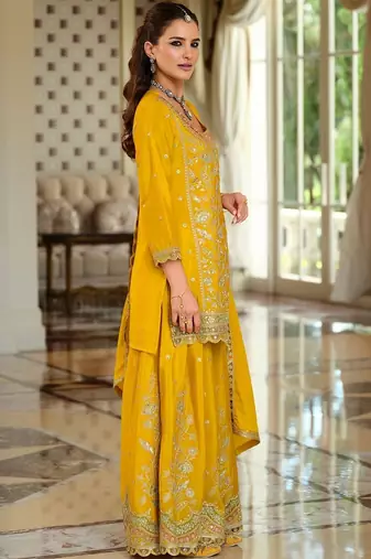 Women Ethnic Motifs Embroidered Regular Gotta Patti Kurta with Sharara & With Dupatta