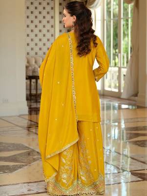 Women Ethnic Motifs Embroidered Regular Gotta Patti Kurta with Sharara & With Dupatta 4