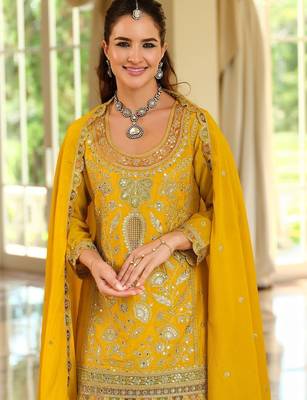 Women Ethnic Motifs Embroidered Regular Gotta Patti Kurta with Sharara & With Dupatta 5