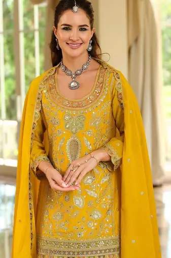 Women Ethnic Motifs Embroidered Regular Gotta Patti Kurta with Sharara & With Dupatta