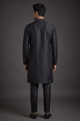 Black silk kurta set for men's 2