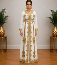 White Gold Embroidered Designer Kaftan Dress