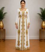 White Gold Embroidered Designer Kaftan Dress