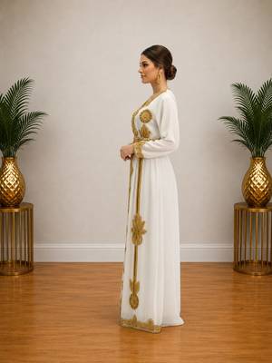 White Gold Embroidered Designer Kaftan Dress 2