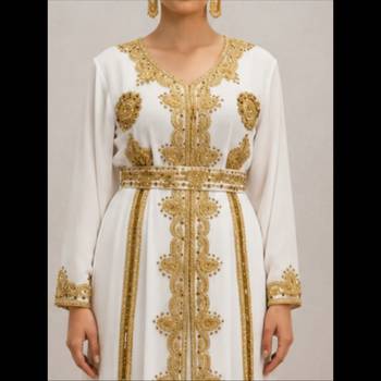 White Gold Embroidered Designer Kaftan Dress 3