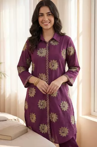 Women Ethnic Motifs Printed Pure Cotton A-Line Kurta with Trousers