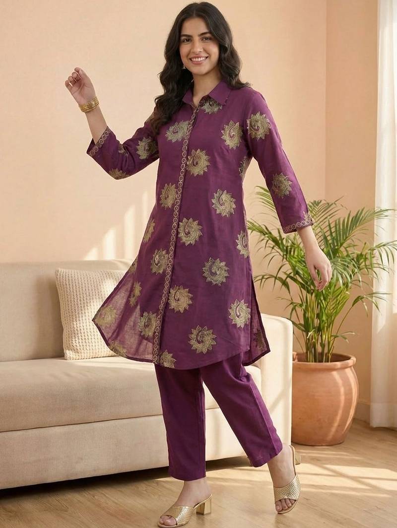 Women Ethnic Motifs Printed Pure Cotton A-Line Kurta with Trousers