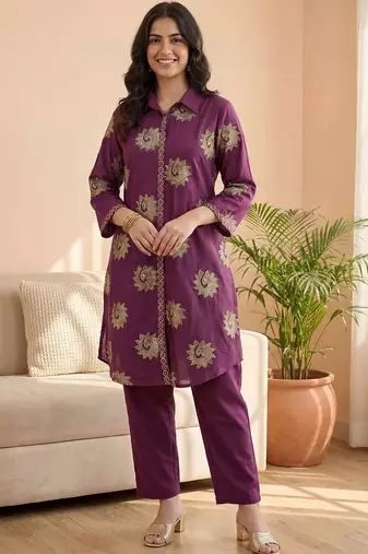 Women Ethnic Motifs Printed Pure Cotton A-Line Kurta with Trousers
