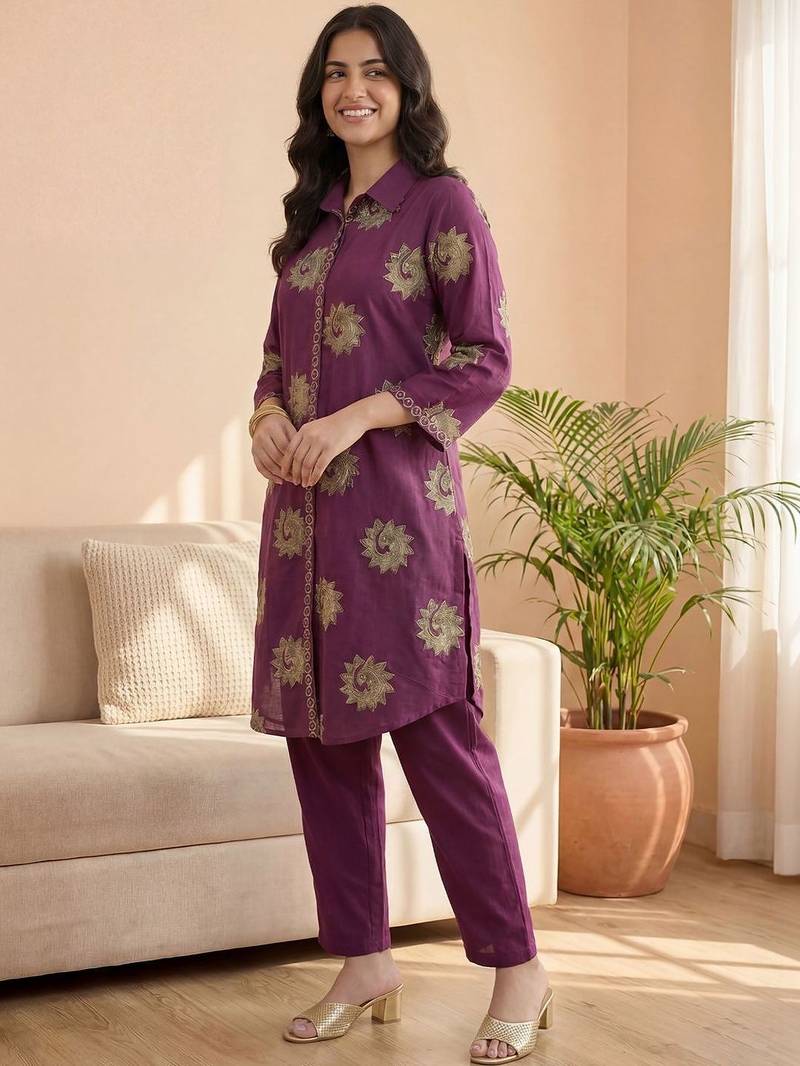 Women Ethnic Motifs Printed Pure Cotton A-Line Kurta with Trousers
