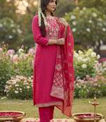 Women Ethnic Motifs Embroidered Regular Kurta with Trousers & With Dupatta
