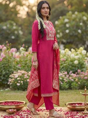 Women Ethnic Motifs Embroidered Regular Kurta with Trousers & With Dupatta 6