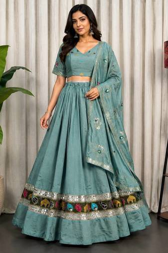 Luxury Aqua Blue Ethnic Navratri Lehenga Choli Collection