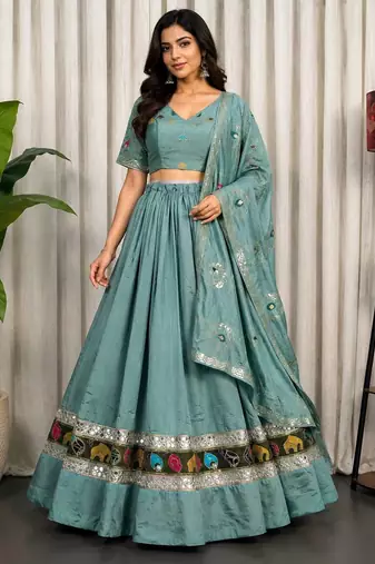 Luxury Aqua Blue Ethnic Navratri Lehenga Choli Collection