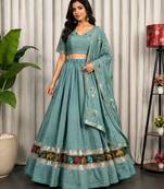 Luxury Aqua Blue Ethnic Navratri Lehenga Choli Collection