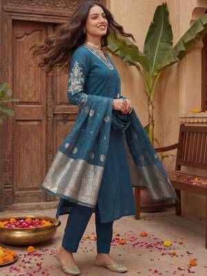 Women Ethnic Motifs Embroidered Regular Kurta with Trousers & With Dupatta 1