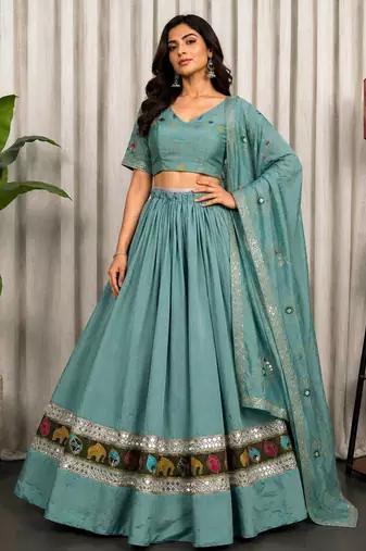 Luxury Aqua Blue Ethnic Navratri Lehenga Choli Collection