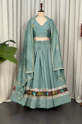 Luxury Aqua Blue Ethnic Navratri Lehenga Choli Collection