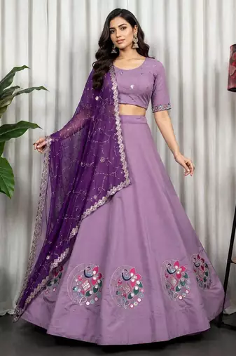 Lavender Purple Embroidered Navratri Lehenga Choli with Royal Purple Dupatta - Full stitched free size