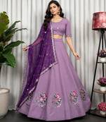 Lavender Purple Embroidered Navratri Lehenga Choli with Royal Purple Dupatta - Full stitched free size