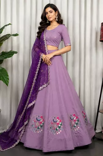 Lavender Purple Embroidered Navratri Lehenga Choli with Royal Purple Dupatta - Full stitched free size