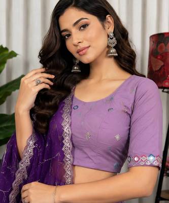 Lavender Purple Embroidered Navratri Lehenga Choli with Royal Purple Dupatta - Full stitched free size 3