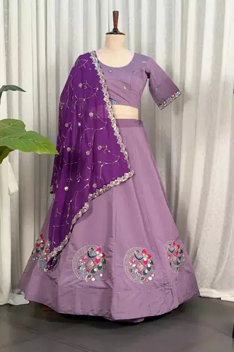 Lavender Purple Embroidered Navratri Lehenga Choli with Royal Purple Dupatta - Full stitched free size