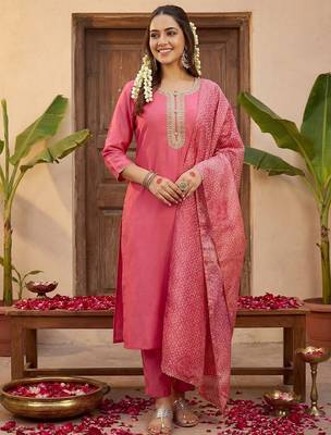 Women Ethnic Motifs Embroidered Regular Kurta with Trousers & With Dupatta 1