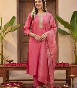 Women Ethnic Motifs Embroidered Regular Kurta with Trousers & With Dupatta