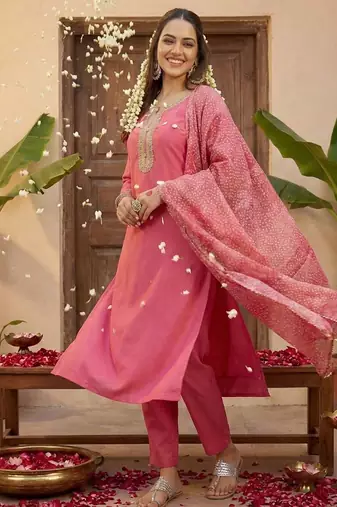 Women Ethnic Motifs Embroidered Regular Kurta with Trousers & With Dupatta